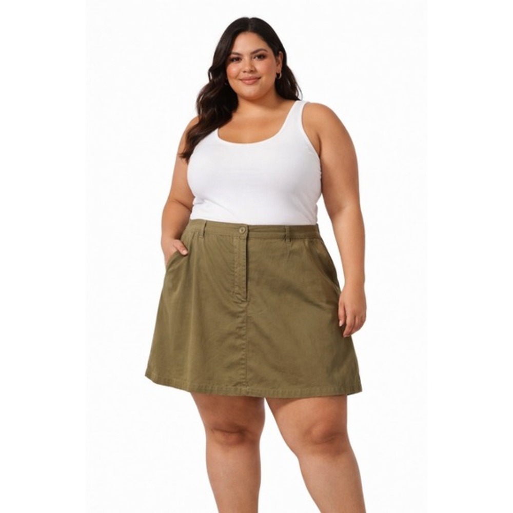 Ellos Olive Green Cotton Blend‎ Stretch Skort Plus 22 Mini Skirt Casual  82-20